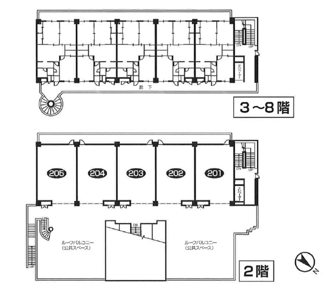 新倉敷駅前再開発住宅 各階平面図 2階、3〜8階